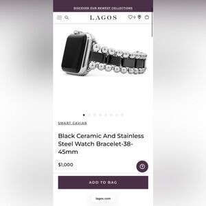 Lagos Steel and Black Ceramic Apple Watch bracelet *New in Box*